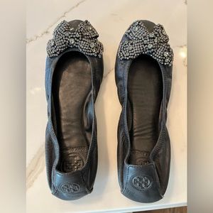 Tory Burch black leather flats size 8 1/2